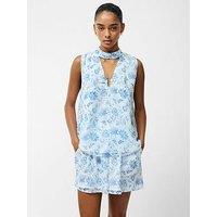 French Connection Floral Print Sleeveless Keyhole High V-Neck Top