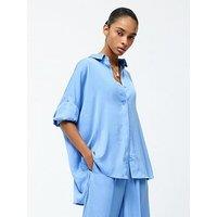 French Connection Floaty Dropped Long Sleeve Relaxed-Fit Button Shirt - Blue
