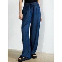 French Connection Floaty Wide Leg Denim-Style Elasticated Waist Trousers - Navy