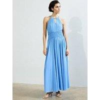 French Connection Chain Halter Neck Chiffon Cross-Over Ruched Maxi Dress