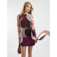 River Island Long Sleeve Asymmetric Mesh Mini Dress - Red