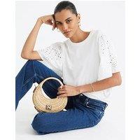 River Island Short Sleeve Broderie Sleeve T-Shirt - White