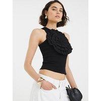 River Island Ruffle 3D Floral Tank - Black