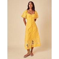 Nobodys Child Beatrix Midi Embroidered Dress - Yellow