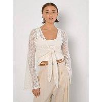 Apricot Crochet Mesh Bell Slv Cardigan