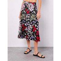 Apricot Floral Embroidered Midaxi Skirt - Black