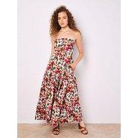 Apricot Ikat Floral Bardot Jumpsuit - Red