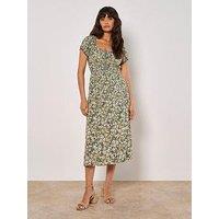 Apricot Milkmaid Midi Dress - Green