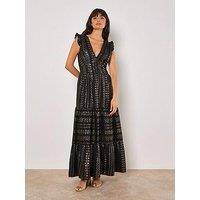 Apricot V Neck Maxi Dress - Black/Silver