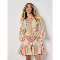 Apricot Multicoloured Tribal Tassel Dress