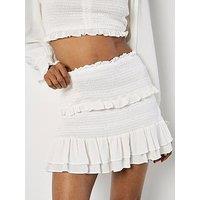 Apricot Smocked Ruffle Detail Skirt - White