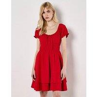 Apricot Eyelet Embroidered Milkmaid Dress - Red
