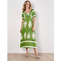 Apricot Floral Vases Milkmaid Midi Dress - Green