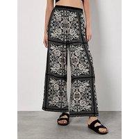 Apricot Kimono Scarf Print Flare Trousers - Black