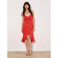 Apricot Leopard Print Multi Ruffle Dress - Red