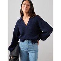 The Very Collection Timeless Yarn Collared Neck Jumper - Navy