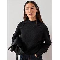 The Very Collection Style Yarn Seam Detail Funnel Neck Jumper With Wool - Black