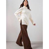 The Very Collection Cosy Yarn Roll Neck Deep Rib Longline Jumper With Wool - Cream