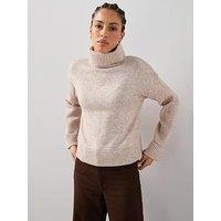 The Very Collection Timeless Yarn Roll Neck Turn Up Cuff Jumper - Beige