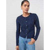 The Very Collection Timeless Yarn Crew Neck Cable Knit Cardigan - Navy