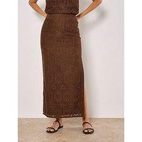Apricot Tile Crochet Maxi Skirt - Brown