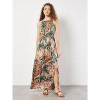 Apricot Halterneck Tropical Maxi Dress - Green