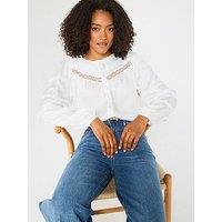 V By Very Pleated Broderie Detail Blouse - White