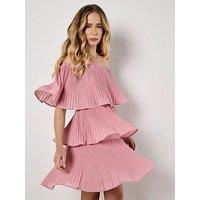Apricot Summer Plisse Layered Bardot Dress - Purple