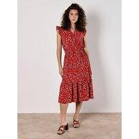 Apricot Watercolour Ditsy Frill Wrap Dress