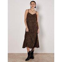 Apricot Animal Print Viscose Crepe Dress - Brown