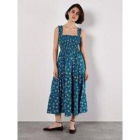 Apricot Orchid Smock Tiered Midi Dress - Blue