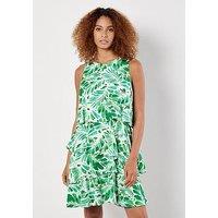 Apricot Tropical Leaf Multi Layered Dress - Cream