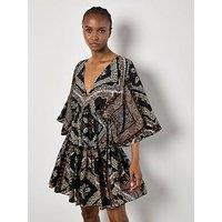 Apricot Distressed Tassel Kaftan Dress - Black