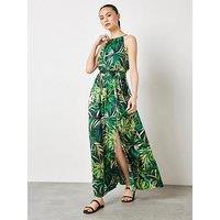 Apricot Halterneck Tropical Maxi Dress - Blue
