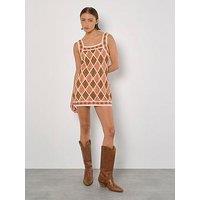 Apricot Diamond Crochet Dress - Orange