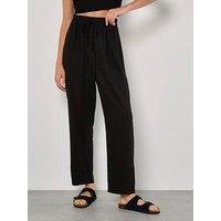 Apricot Linen Mix Palazzo Pocket Trousers - Black
