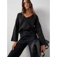 The Very Collection V Neck Open Stitch Knitted Jumper - Black