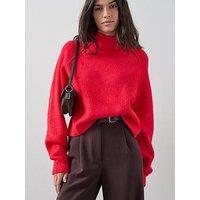The Very Collection Style Yarn Seam Detail Funnel Neck Jumper With Wool - Red