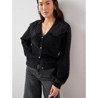 The Very Collection Organza Collared V Neck Cardigan - Black