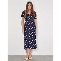 Apricot Big Spot Bow Detail Midi Dress