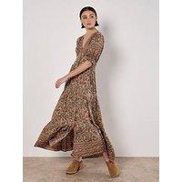 Apricot Sarasa Border Button Dress