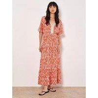 Apricot Ikat Mono Swirl Shimmer Dress
