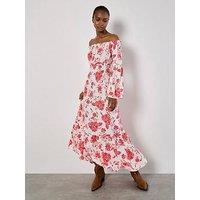 Apricot Floral Print Fluted Slv Maxi Dress