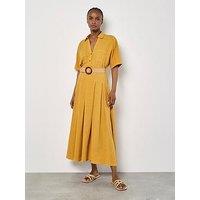 Apricot Boho Slub Belted Midi Skirt