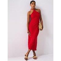 V By Very Halterneck Crochet Midaxi Dress - Red