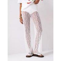 V By Very Wide Leg Lace Trouser - White