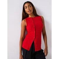 V By Very Asymmetric Button Up Top - Red