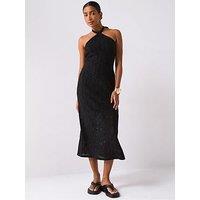 V By Very Halterneck Crochet Midaxi Dress - Black