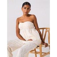 V By Very Strapless Textured Boobtube Top Co-Ord - Ecru