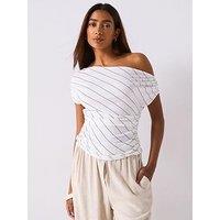 V By Very Asymetric Off The Shoulder Top - Stripe